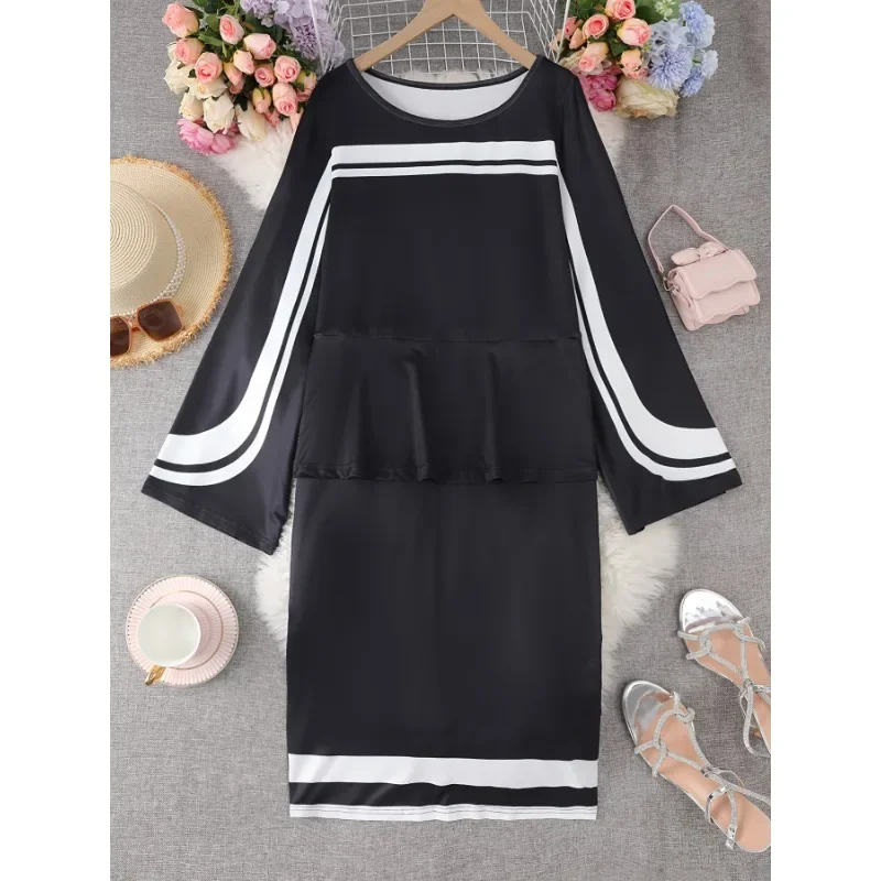 Plus Size New Women Color Block Fake Two-Piece Dress Spring Autumn Slimming Waist Cinched Trendy Sweatshirt Dress
Plus Size New Women Color Block Fake Two-Piece Dress Spring Autumn Slimming Waist Cinched Trendy Sweatshirt Dress