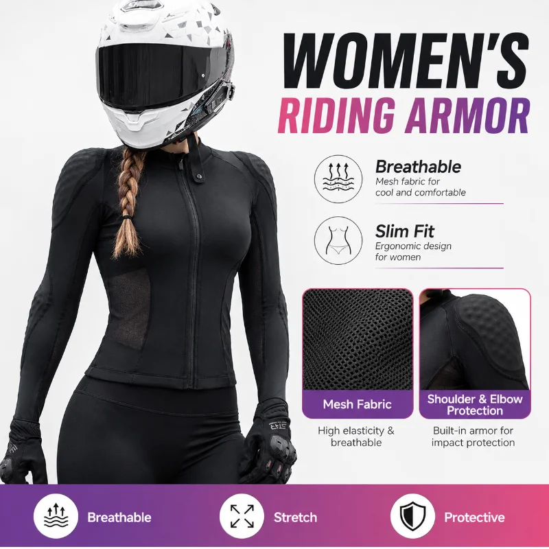 Women's Riding Protective Shirt Breathable Motorcycle Armor Jacket Stretch Mesh Long Sleeve Protective Clothing
Women's Riding Protective Shirt Breathable Motorcycle Armor Jacket Stretch Mesh Long Sleeve Protective Clothing