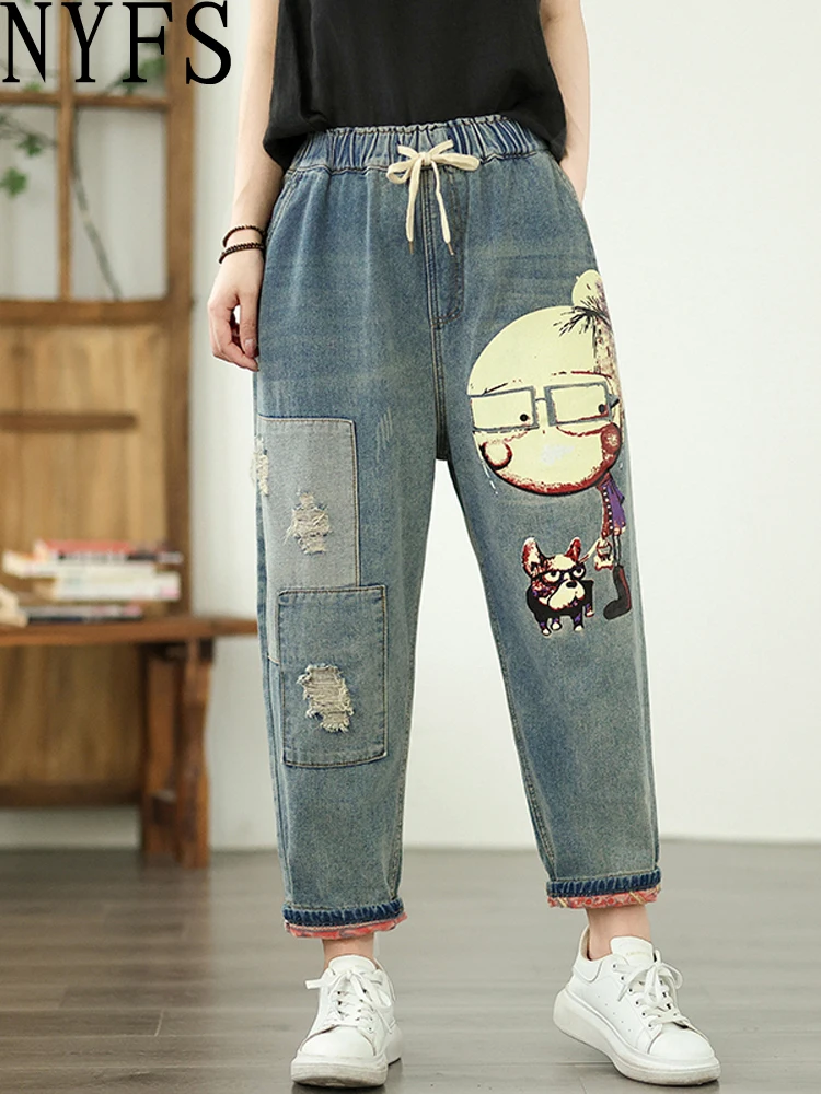 NYFS 2025 Vintage Cartoon print Women's Jeans Loose plus Size Elastic Waist Denim Trousers Summer Fashion Harlem Pants
NYFS 2025 Vintage Cartoon print Women's Jeans Loose plus Size Elastic Waist Denim Trousers Summer Fashion Harlem Pants