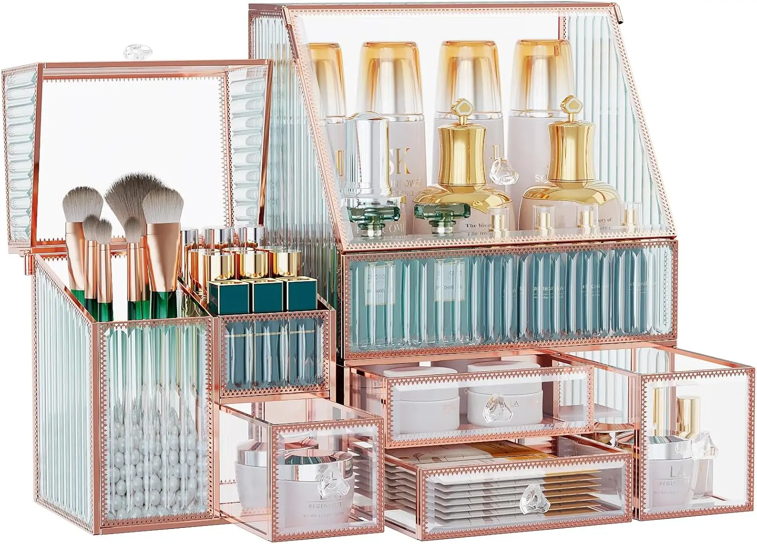 Glass Makeup Organizer - 3-in-1 Cosmetic Storage for Skincare, Lipstick, Brushes - Vanity & Bathroom Organizer
Glass Makeup Organizer - 3-in-1 Cosmetic Storage for Skincare, Lipstick, Brushes - Vanity & Bathroom Organizer