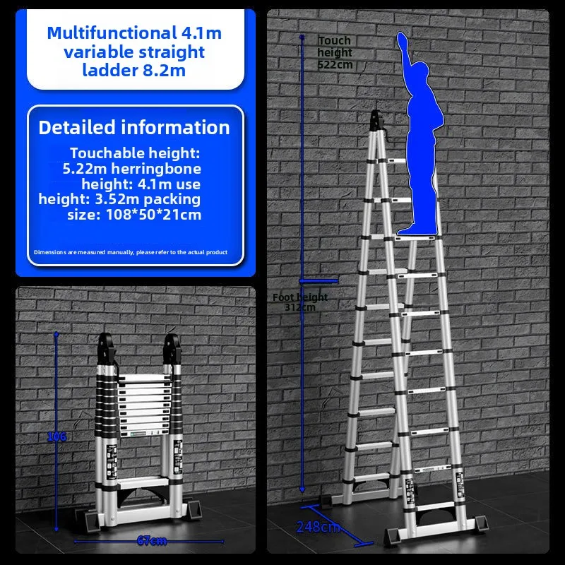 Thickened aluminum alloy multifunctional telescopic herringbone ladder staircase indoor lifting folding ladder bamboo ladder
Thickened aluminum alloy multifunctional telescopic herringbone ladder staircase indoor lifting folding ladder bamboo ladder
