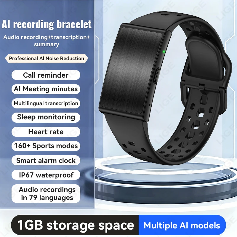 LIGE AI Smart Recording Bracelet Support 79 Languages 1GB Audio Voice Recorder Sports Fitness Band Health Monitoring Smartwatch
LIGE AI Smart Recording Bracelet Support 79 Languages 1GB Audio Voice Recorder Sports Fitness Band Health Monitoring Smartwatch