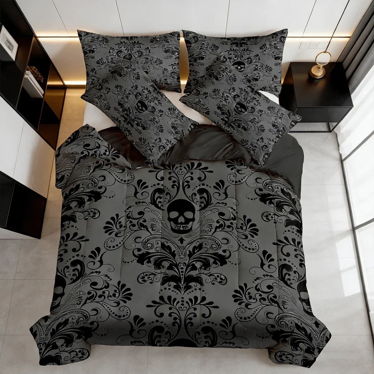 2/3pcs Gothic Skull Floral Print Comforter Set (Twin, Full, Queen, King Sizes), 1 Comforter + 1/2 Pillowcases Breathable All Sea
2/3pcs Gothic Skull Floral Print Comforter Set (Twin, Full, Queen, King Sizes), 1 Comforter + 1/2 Pillowcases Breathable All Sea