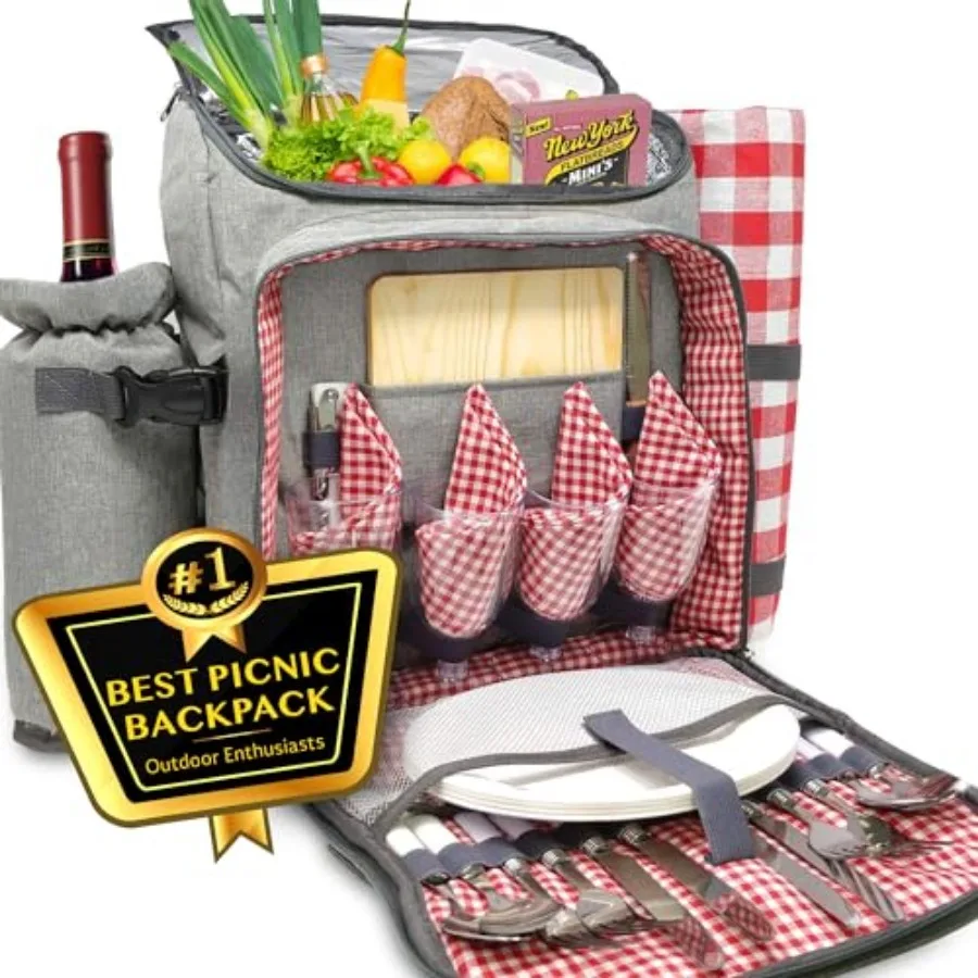 Picnic Backpack for 4, Insulated Picnic Set with Dinnerware, Wine Cooler, Blanket and Cutlery Service, Waterproof Outdoor Bag f
Picnic Backpack for 4, Insulated Picnic Set with Dinnerware, Wine Cooler, Blanket and Cutlery Service, Waterproof Outdoor Bag f