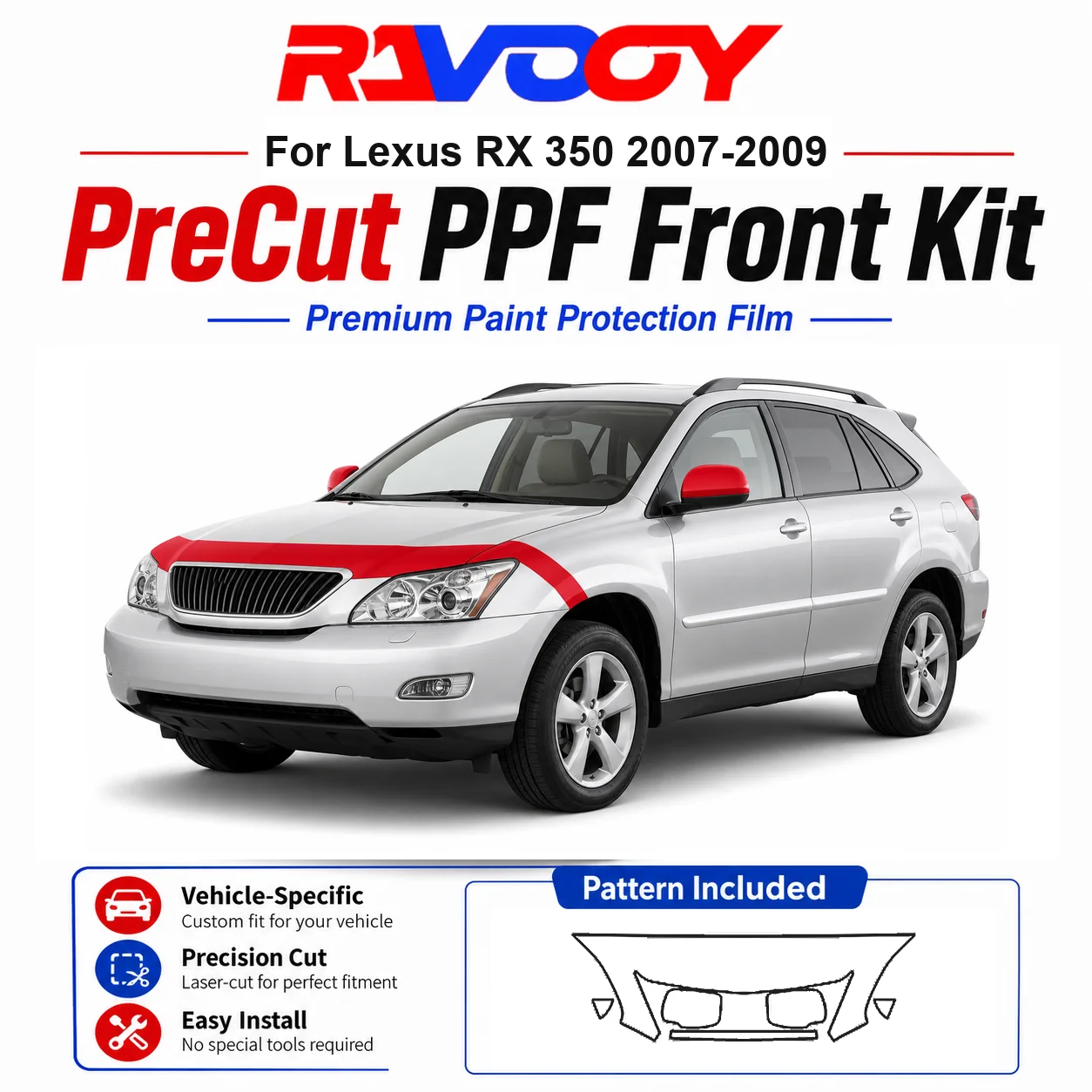 8.5mil TPU Precut PPF Kit For Lexus RX 350 2007-2009 - Hood, Fenders & Mirror Set - Self-Healing Clear Bra Film
8.5mil TPU Precut PPF Kit For Lexus RX 350 2007-2009 - Hood, Fenders & Mirror Set - Self-Healing Clear Bra Film