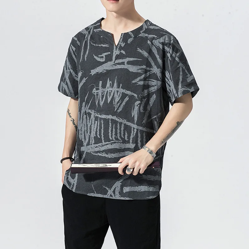 Summer Male Cotton T-shirt Print Traditional Chinese Short Sleeve Jacket Men Loose Coat Casual Performance Colthing
Summer Male Cotton T-shirt Print Traditional Chinese Short Sleeve Jacket Men Loose Coat Casual Performance Colthing
