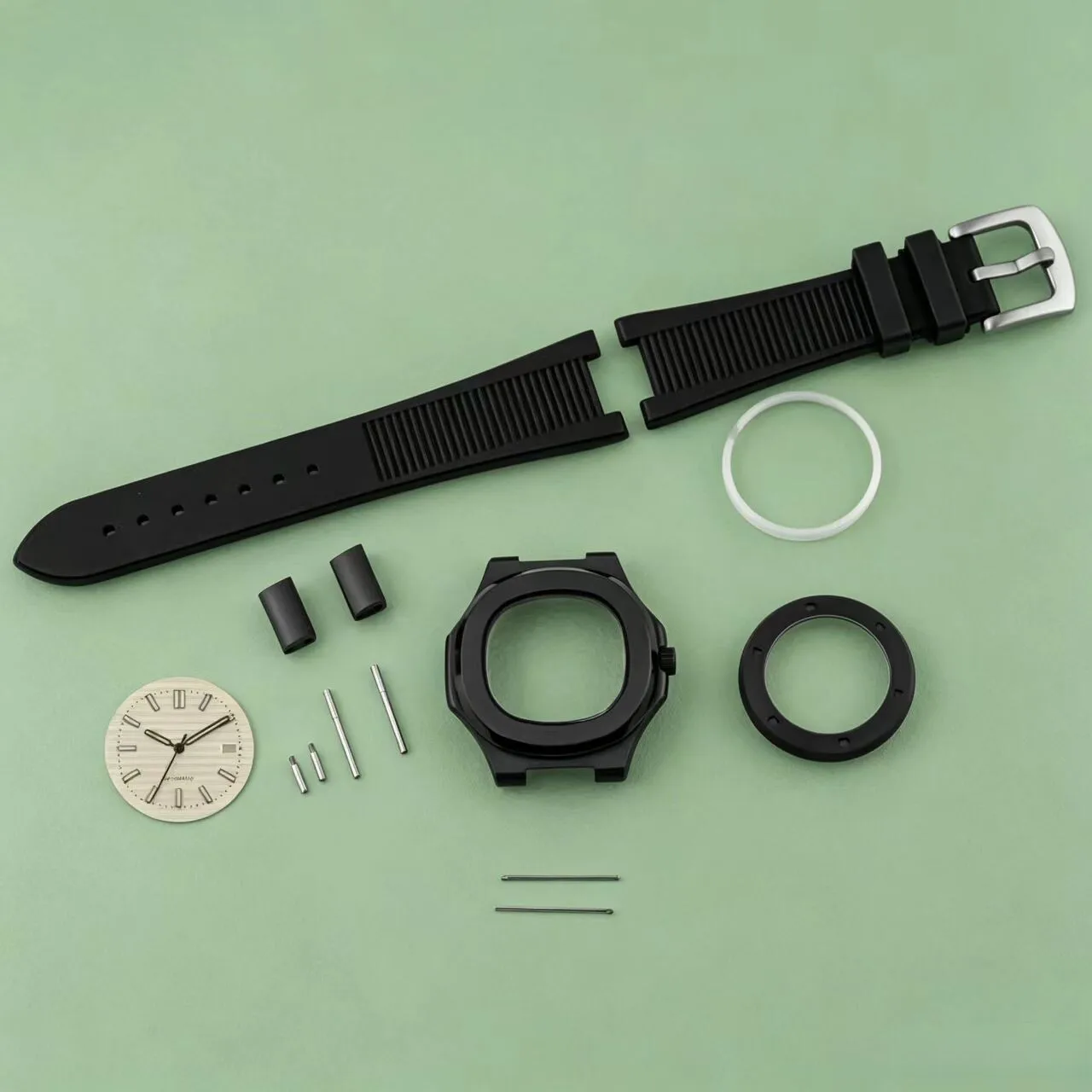 41mm NH35 Case Rubber Band Steel PVD Black Watch Case Green Luminous Dial Hands 10ATM Waterproof Fit Nautilus NH35 Movement MOD
41mm NH35 Case Rubber Band Steel PVD Black Watch Case Green Luminous Dial Hands 10ATM Waterproof Fit Nautilus NH35 Movement MOD