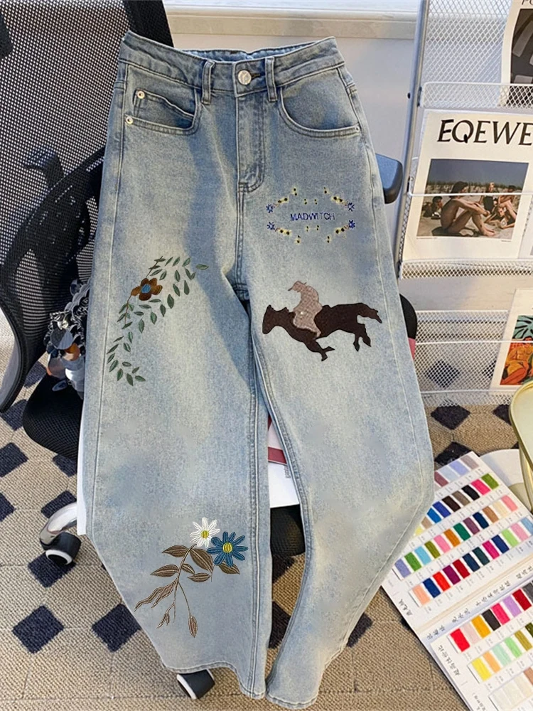 Retro Waed Light Cartoon Straight Leg Jeans High Waist Loose Wide Leg Pants Women's Summer Design Slim Fit Denim Skinnies
Retro Waed Light Cartoon Straight Leg Jeans High Waist Loose Wide Leg Pants Women's Summer Design Slim Fit Denim Skinnies