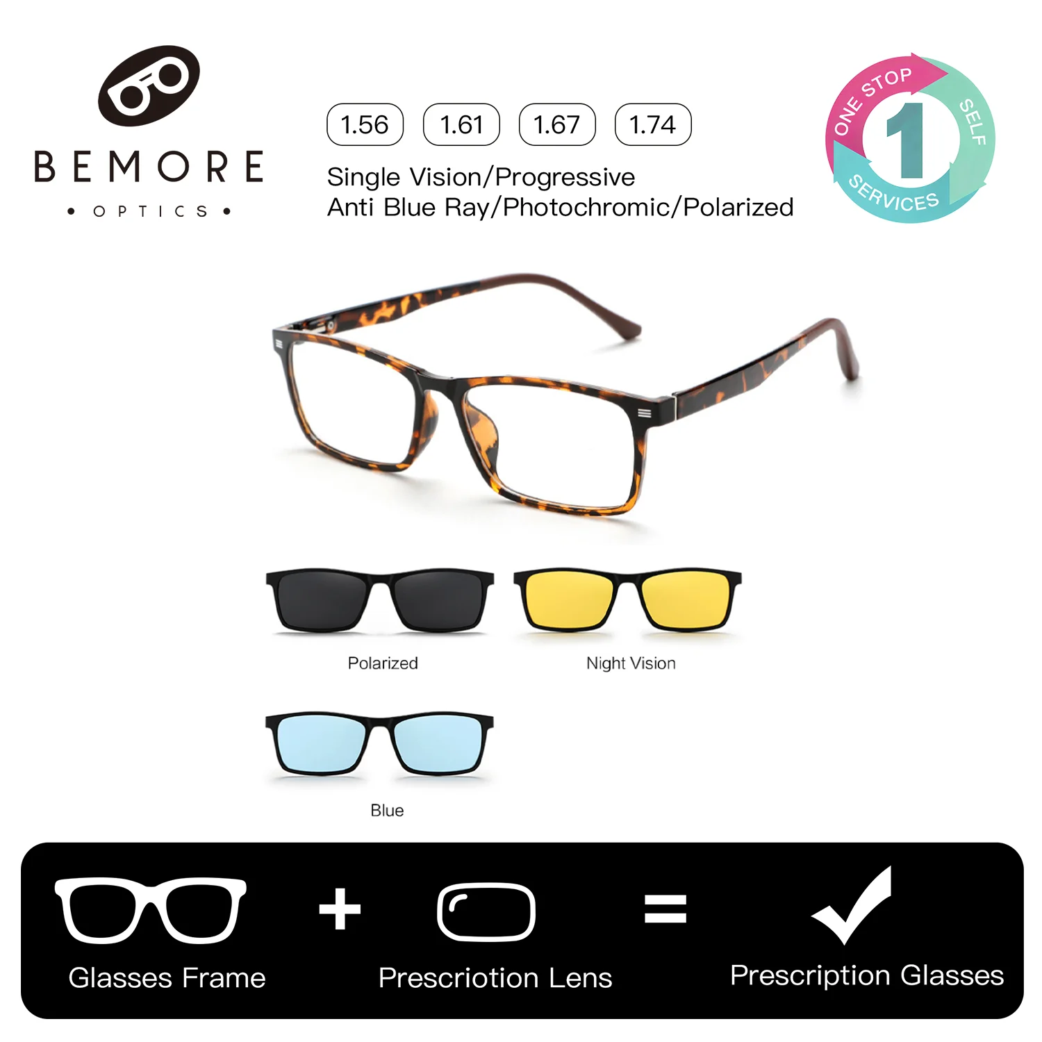 BEMORE Rectangle Acetate Clip on Prescription Glasses Women Polarized UV400 Magnetic Sun Shades Medical Optical Eyeglasses
BEMORE Rectangle Acetate Clip on Prescription Glasses Women Polarized UV400 Magnetic Sun Shades Medical Optical Eyeglasses