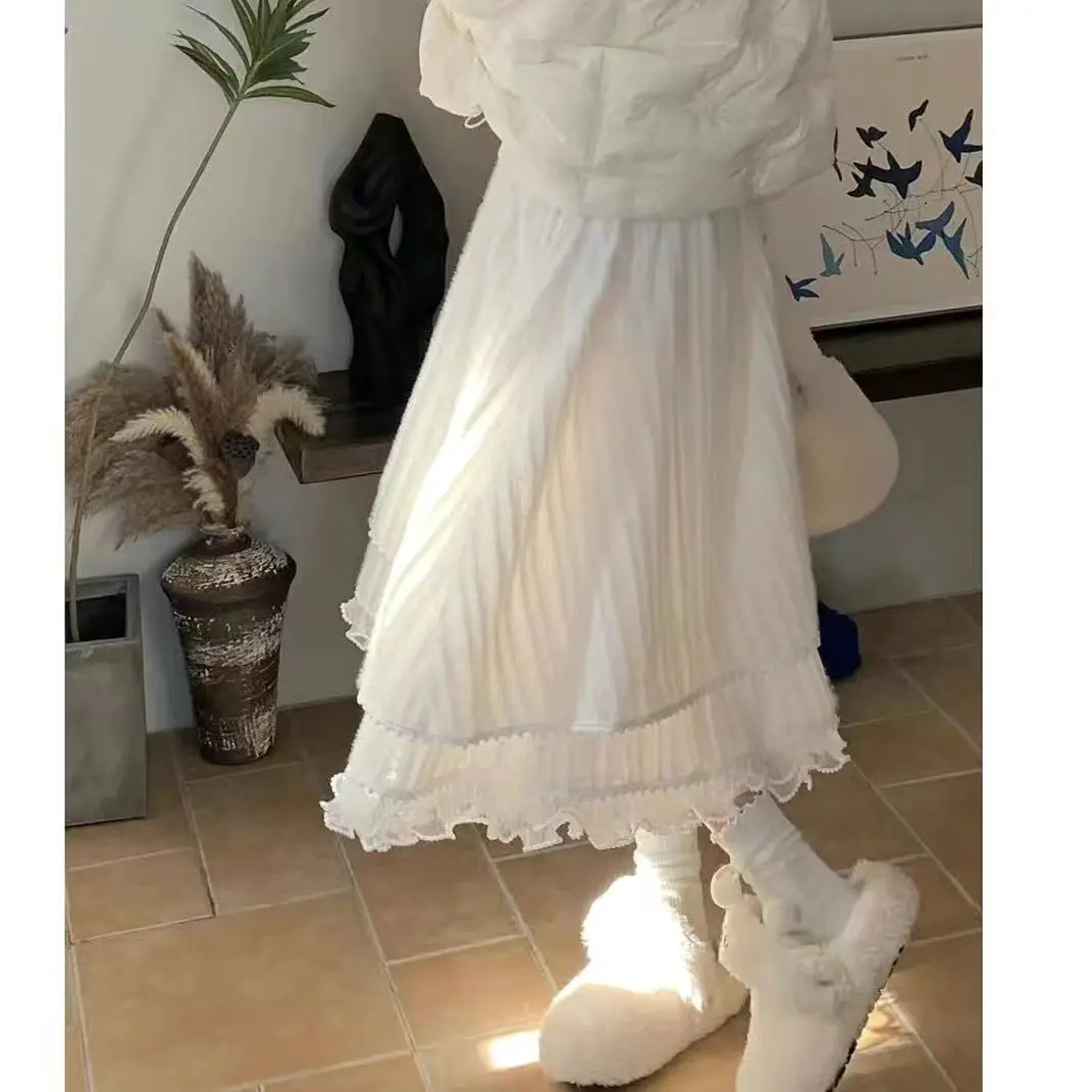 Solid Color Vintage French Ruffled A-line Skirt Hepburn Style White Half Skirt Female Long Skirts 2024 New
Solid Color Vintage French Ruffled A-line Skirt Hepburn Style White Half Skirt Female Long Skirts 2024 New