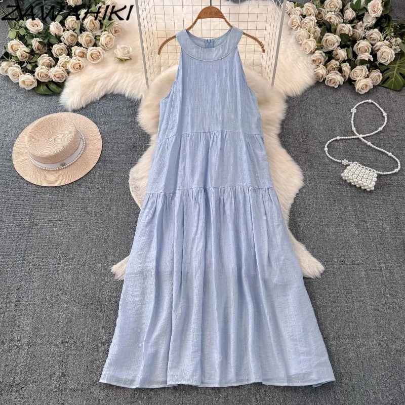 Halter Dresses for Holiday Sleeveless Loose Pleated Vestidos Patchwork Solid Color Femme Robe Office Lady Casual Ropa Mujer
Halter Dresses for Holiday Sleeveless Loose Pleated Vestidos Patchwork Solid Color Femme Robe Office Lady Casual Ropa Mujer