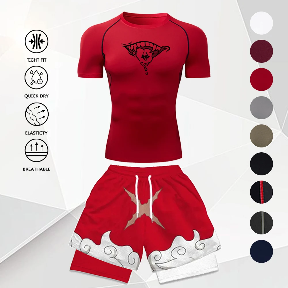 Men's Anime Demon Mouth Print Compression Training Set Quick Dry Gym T-Shirt + 3D Cloud Pattern Double Layer Shorts Sports Suit
Men's Anime Demon Mouth Print Compression Training Set Quick Dry Gym T-Shirt + 3D Cloud Pattern Double Layer Shorts Sports Suit