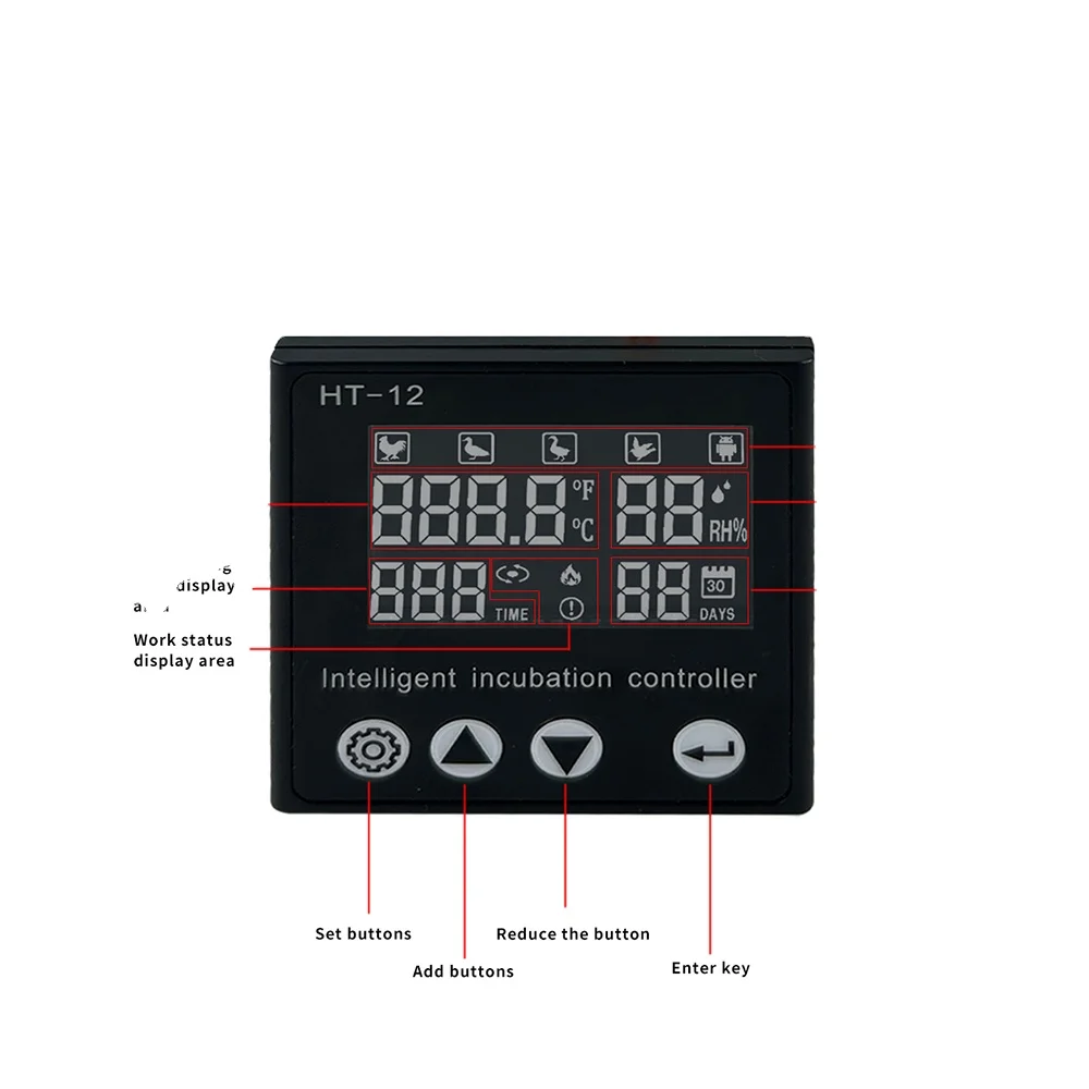 Fully Automatic Temperature and Humidity Controller HT-12 Remote WIFI Control Egg Incubator Controller
Fully Automatic Temperature and Humidity Controller HT-12 Remote WIFI Control Egg Incubator Controller