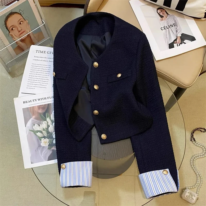 Ladies Suit Jacket 2025 Spring Autumn Fashion Splicing Women's Blazer Coat Temperament Versatile Navy Blue Female Outerwear
Ladies Suit Jacket 2025 Spring Autumn Fashion Splicing Women's Blazer Coat Temperament Versatile Navy Blue Female Outerwear