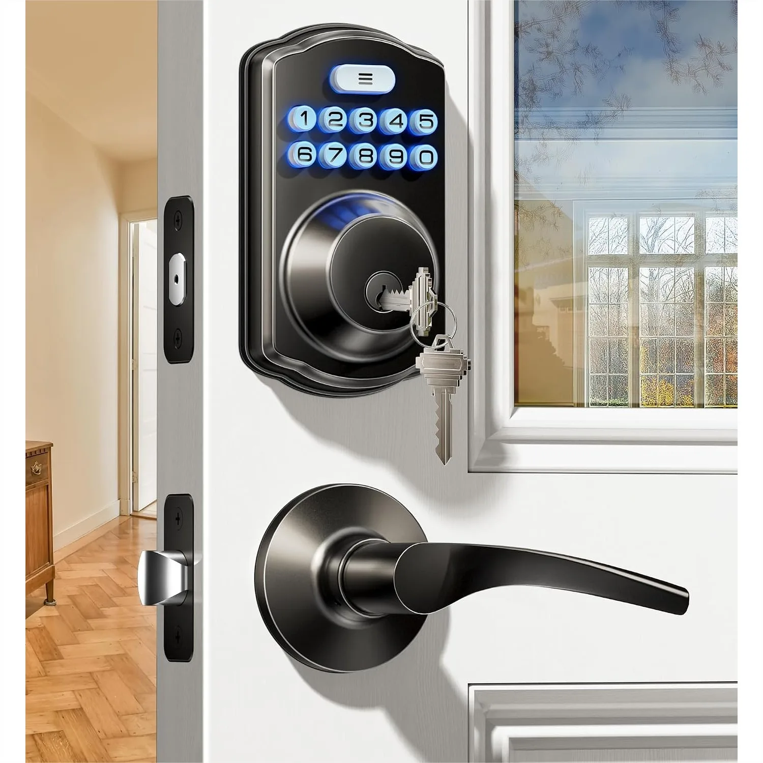 Keyless Entry Door Lock with Lever Handles - Electronic Keypad Deadbolt for Front Door, Auto-Lock, Matte Black
Keyless Entry Door Lock with Lever Handles - Electronic Keypad Deadbolt for Front Door, Auto-Lock, Matte Black