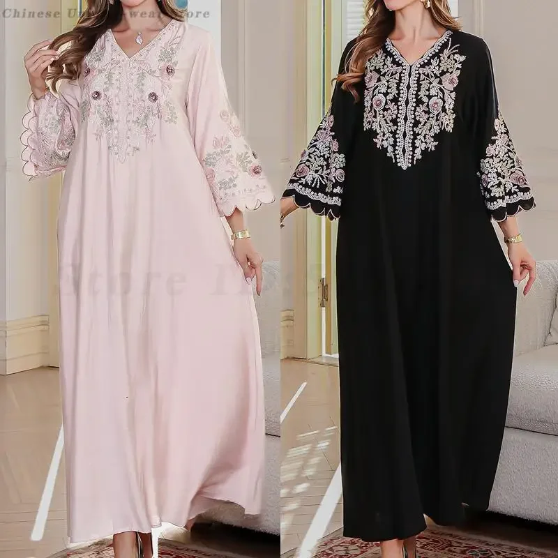 Muslim Loose Dress Embroidery Floral Abaya Middle East Clothes Women Long Robe Islamic Fashion V-Neck Gown Evening Party Dresses
Muslim Loose Dress Embroidery Floral Abaya Middle East Clothes Women Long Robe Islamic Fashion V-Neck Gown Evening Party Dresses