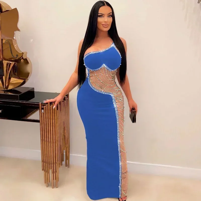 GUWU Crystal Rhinestones Long Maxi Dress Women Sexy One Shoulder See-through Mesh Patchwork Night Party Gown Birthday Dress
GUWU Crystal Rhinestones Long Maxi Dress Women Sexy One Shoulder See-through Mesh Patchwork Night Party Gown Birthday Dress