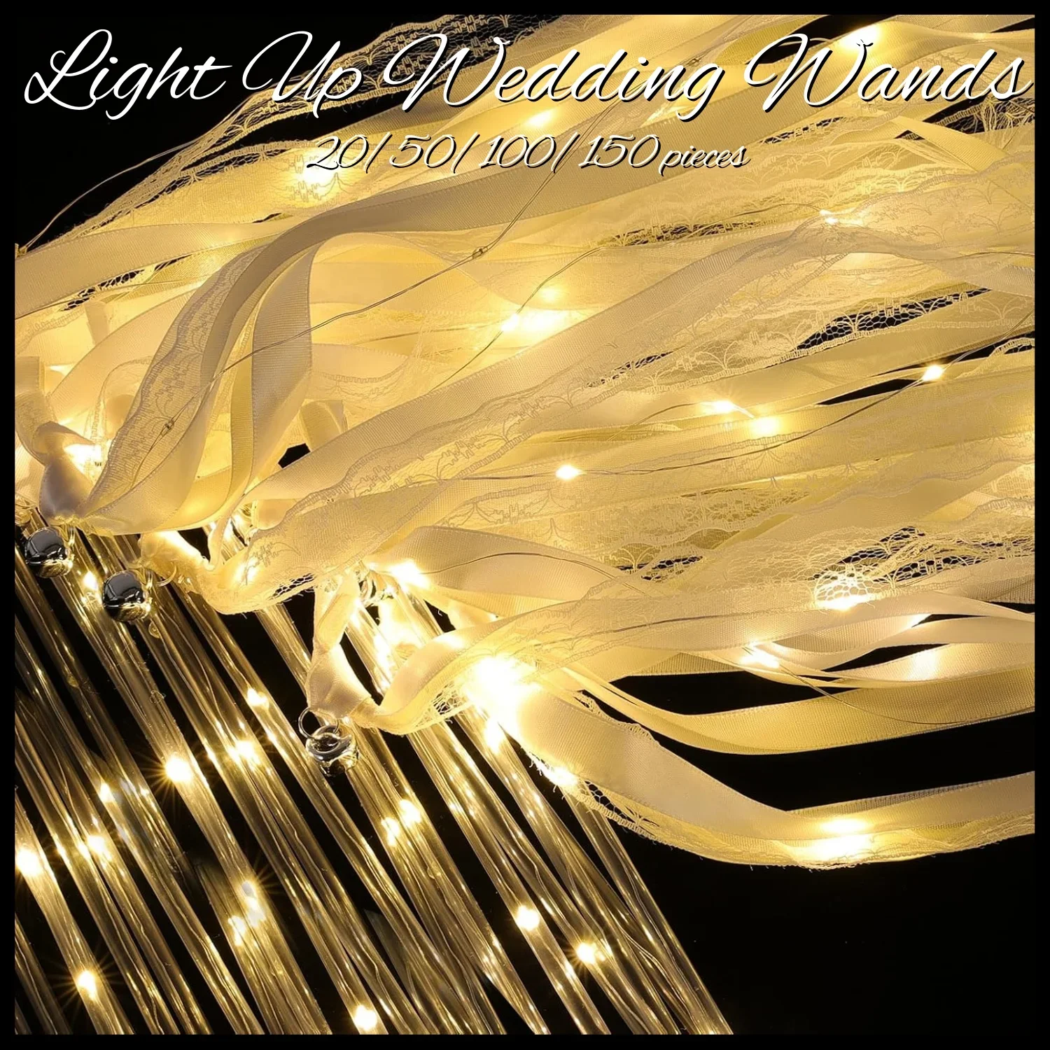 20-60Pcs Light up Wedding Wands LED Ribbon Wands Sparklers with Bells, Wedding Exit Send Off, Dance Floor Props, Wedding Favors
20-60Pcs Light up Wedding Wands LED Ribbon Wands Sparklers with Bells, Wedding Exit Send Off, Dance Floor Props, Wedding Favors
