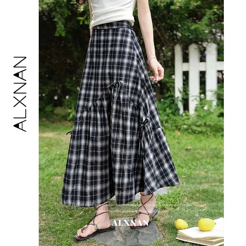 ALXNAN A-line Midi Skirt Plaid Check High Waist Side Drawstring Summer Thin Casual Preppy Style Women Long Skirt 2026 New L63918
ALXNAN A-line Midi Skirt Plaid Check High Waist Side Drawstring Summer Thin Casual Preppy Style Women Long Skirt 2026 New L63918