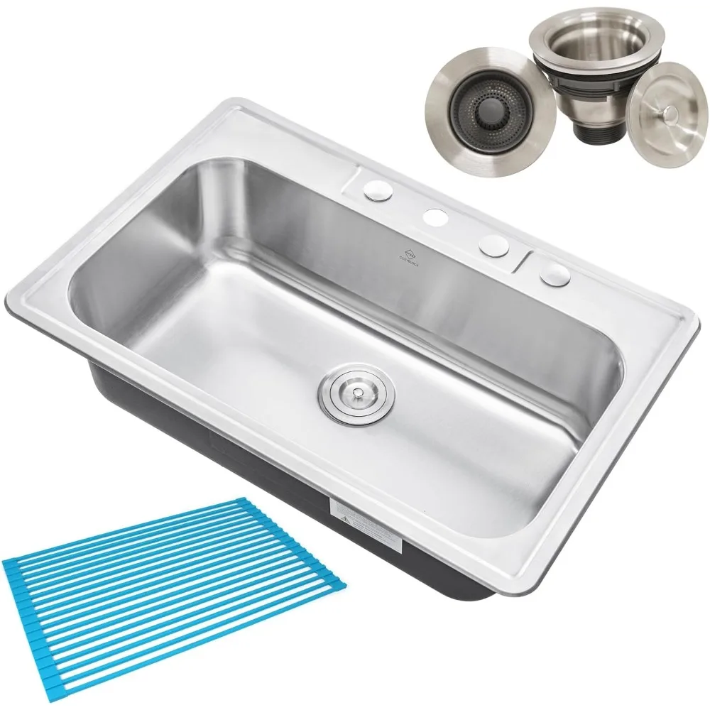 CozyBlock 33 x 22 x 9 Inch Top-mount/Drop-in Stainless Steel Single Bowl Kitchen Sink with Strainer and Silicon Dishrack - 18 Ga
CozyBlock 33 x 22 x 9 Inch Top-mount/Drop-in Stainless Steel Single Bowl Kitchen Sink with Strainer and Silicon Dishrack - 18 Ga