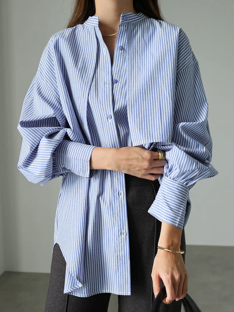 Stylish Striped Blue Shirts Women Long Sleeve Lapel Single-Breasted Tops Blouse Office Ladies Fashion Elegant Casual Shirts 2024
Stylish Striped Blue Shirts Women Long Sleeve Lapel Single-Breasted Tops Blouse Office Ladies Fashion Elegant Casual Shirts 2024