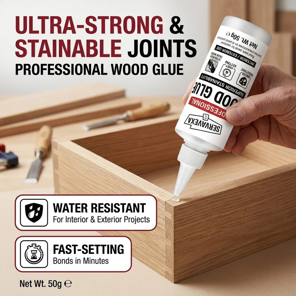 SERVAVEXA 50g Wood Glue, Bonds Stronger Than Wood, Professional Stainable & Fast Drying Adhesive for Interior/Exterior Woodwork
SERVAVEXA 50g Wood Glue, Bonds Stronger Than Wood, Professional Stainable & Fast Drying Adhesive for Interior/Exterior Woodwork
