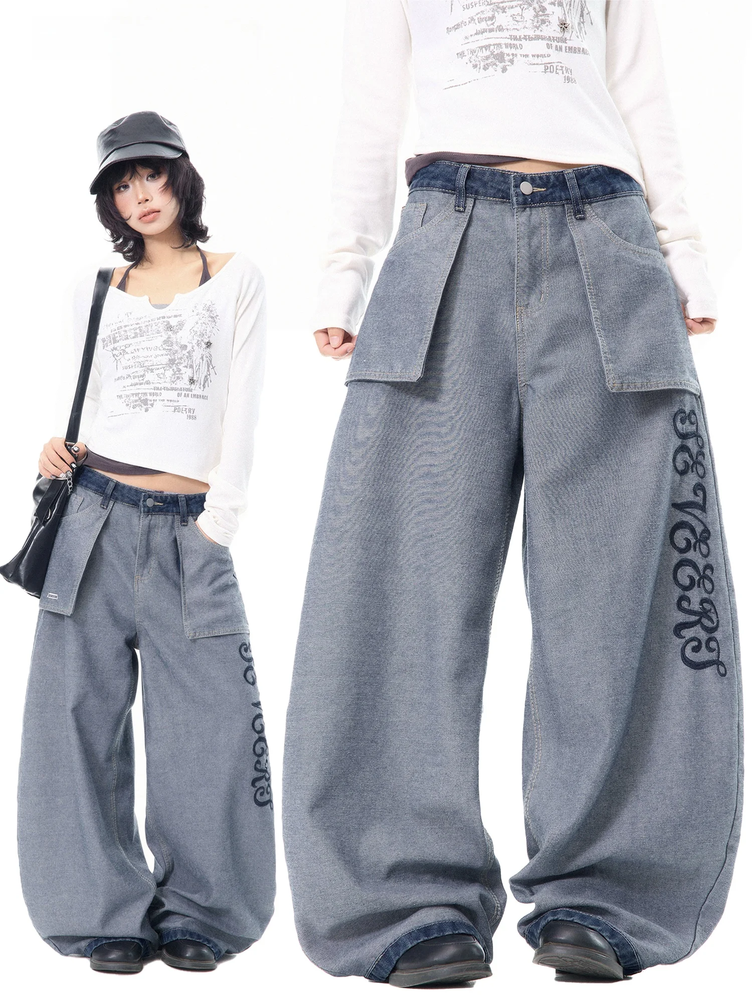 MKGO American Letter Embroidery Wide Leg Jeans Women's Loose Versatile Floor-Length Slimming Pants Casual Vintage Style
MKGO American Letter Embroidery Wide Leg Jeans Women's Loose Versatile Floor-Length Slimming Pants Casual Vintage Style