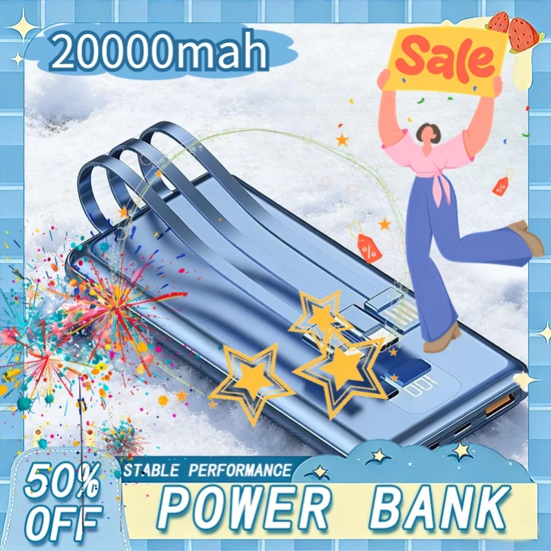 20000mAh Power Bank 66W Super Fast Charging PowerBank Ultra-large Capacity Ultra-thin Built in 3 Cables For iPhone Samsung
20000mAh Power Bank 66W Super Fast Charging PowerBank Ultra-large Capacity Ultra-thin Built in 3 Cables For iPhone Samsung