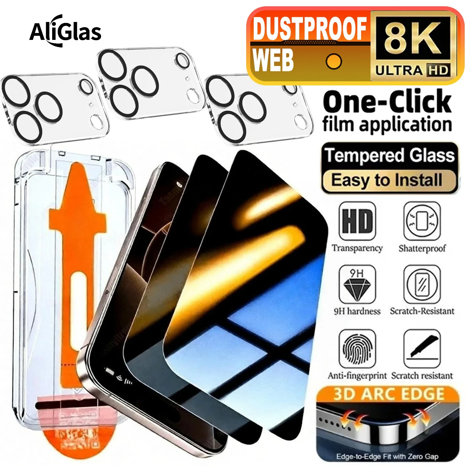 2 Ultra HD Film + 3 Camera Protector Clear with Install Kit Auto-Alignment Kit for iPhone 17 16 15 14 13 12 11 ProMax Air series
2 Ultra HD Film + 3 Camera Protector Clear with Install Kit Auto-Alignment Kit for iPhone 17 16 15 14 13 12 11 ProMax Air series
