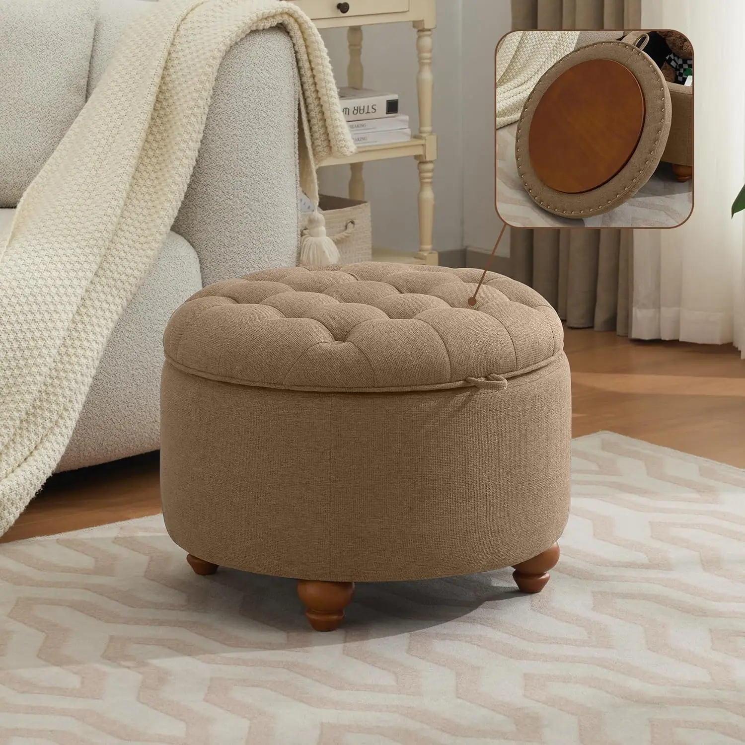 24Inch Round Storage Ottoman With Tray, Modern Tufted Fabric Circle Coffee Table With Storage, Upholstered Ottoman, Customized
24Inch Round Storage Ottoman With Tray, Modern Tufted Fabric Circle Coffee Table With Storage, Upholstered Ottoman, Customized