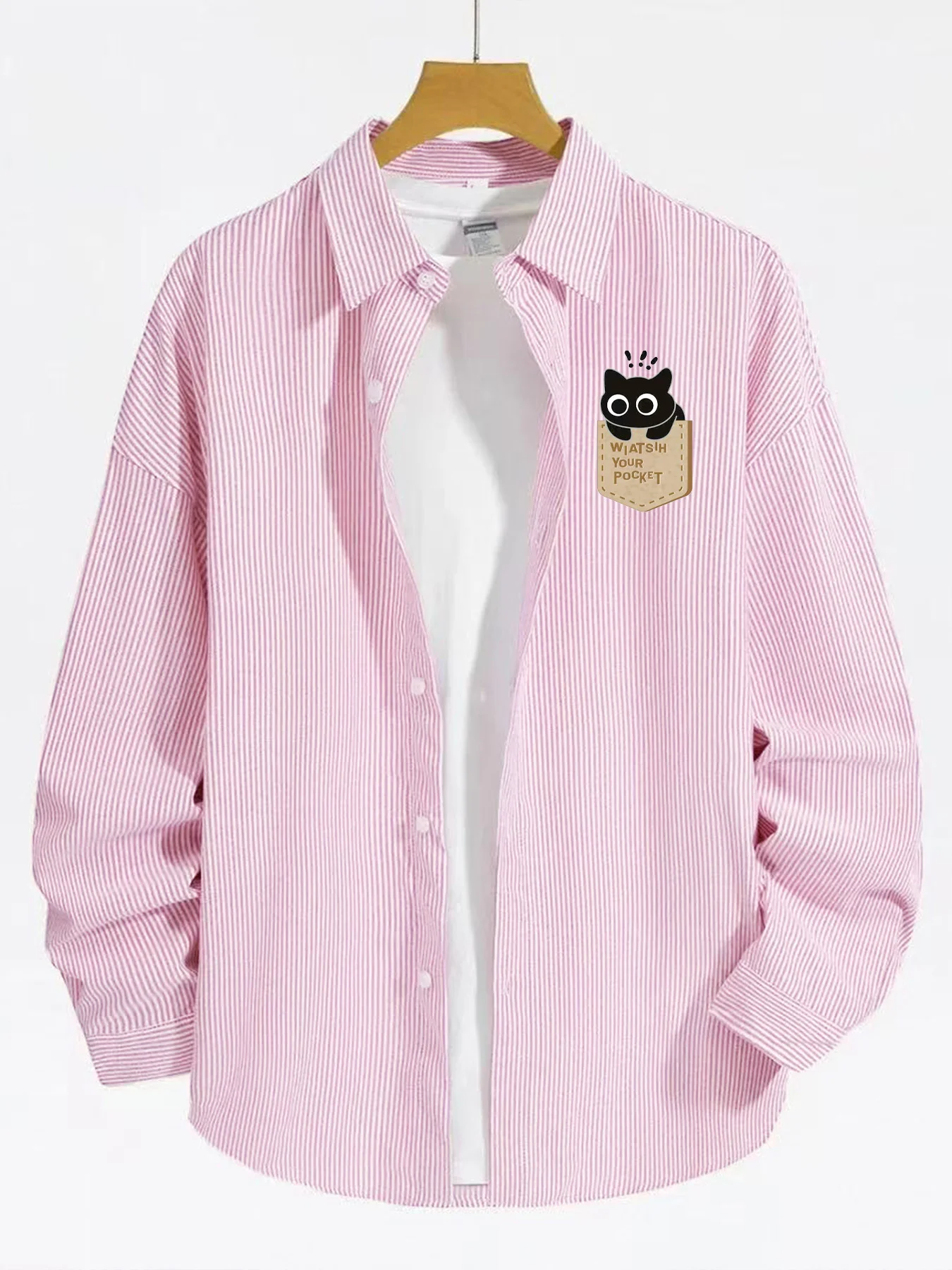 Spring and Autumn Trendy Men's Long-Sleeve Casual Striped Shirt with Pocket and Small Cat Pattern
Spring and Autumn Trendy Men's Long-Sleeve Casual Striped Shirt with Pocket and Small Cat Pattern