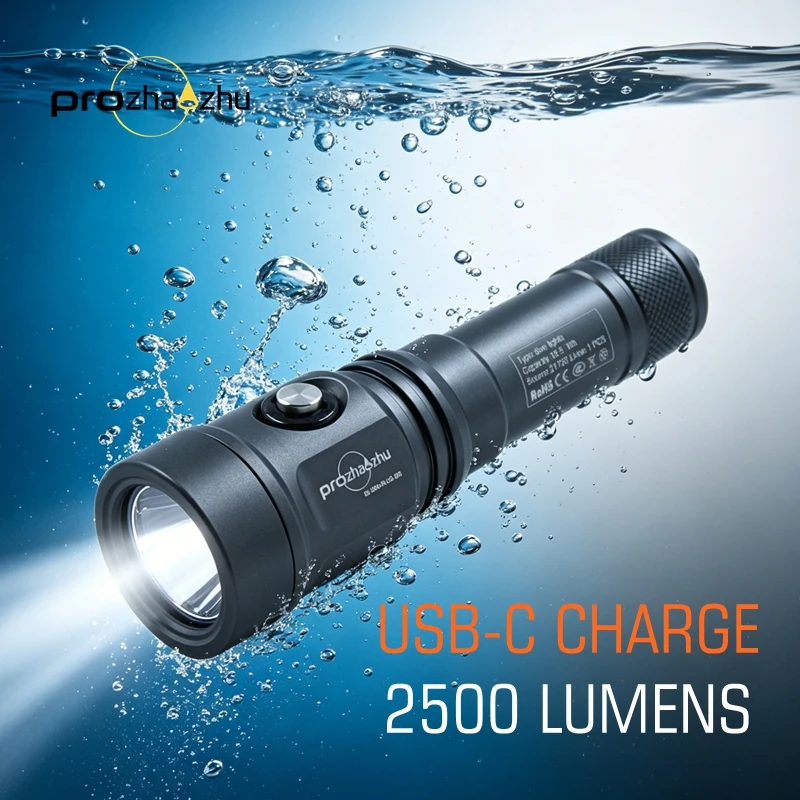 PROZHAOZHU DL-B50-PLUS Grey Underwater Diving Flashlight 2500 Lumen USB-C Charging IP68 100M Waterproof for Scuba Diving
PROZHAOZHU DL-B50-PLUS Grey Underwater Diving Flashlight 2500 Lumen USB-C Charging IP68 100M Waterproof for Scuba Diving