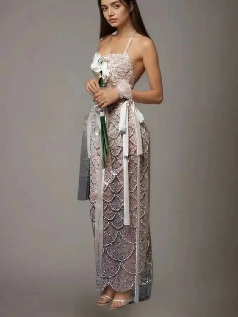 Fashion Dress Halter Sequ Trumpet Women's Sleeveless Tight Waist Floor-length Dresses Summer New 7QJDC
Fashion Dress Halter Sequ Trumpet Women's Sleeveless Tight Waist Floor-length Dresses Summer New 7QJDC