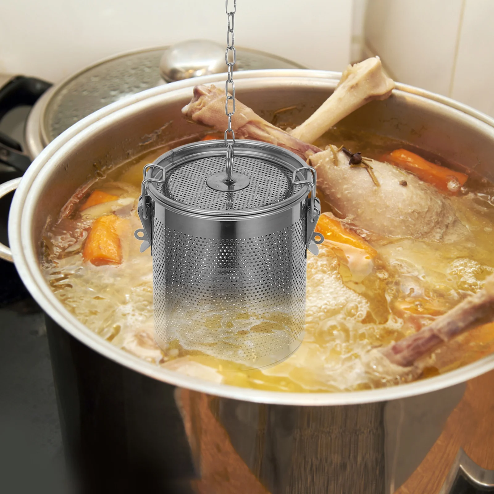 Stainless Steel Brine Basket Fine Mesh Strainer For Tea Soup Braised Pork Use Detachable Chain Hook Spice Filter Kitchen Tool
Stainless Steel Brine Basket Fine Mesh Strainer For Tea Soup Braised Pork Use Detachable Chain Hook Spice Filter Kitchen Tool