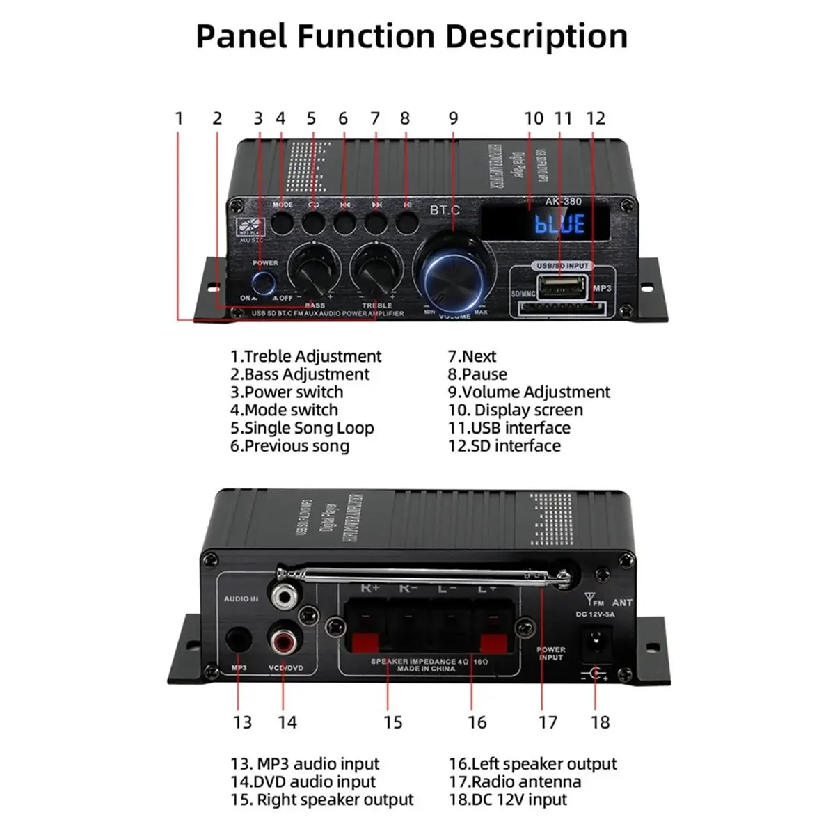 (A23G) Цифровой Bluetooth-усилитель AK380 HiFi для караоке, 2-канальный усилитель для домашнего кинотеатра, усилитель класса D, входы USB, SD, AUX
(A23G) Цифровой Bluetooth-усилитель AK380 HiFi для караоке, 2-канальный усилитель для домашнего кинотеатра, усилитель класса D, входы USB, SD, AUX