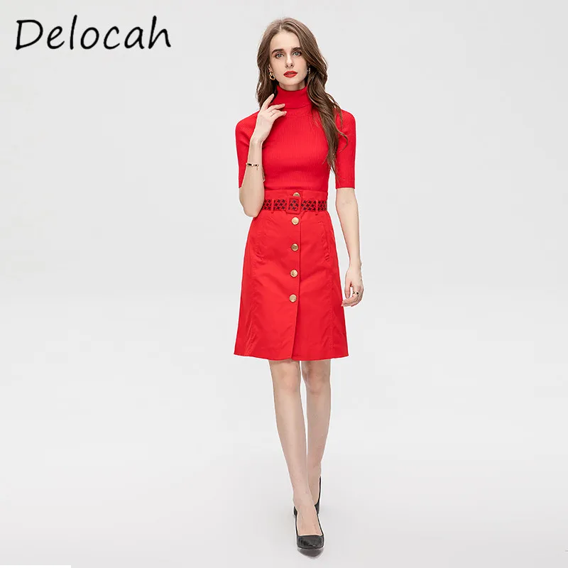 Deloach Spring/Summer New Fashion Women's High Collar Short Sleeve Knitted Sweater Short Metal Buckle Belt Half Skirt Set
Deloach Spring/Summer New Fashion Women's High Collar Short Sleeve Knitted Sweater Short Metal Buckle Belt Half Skirt Set