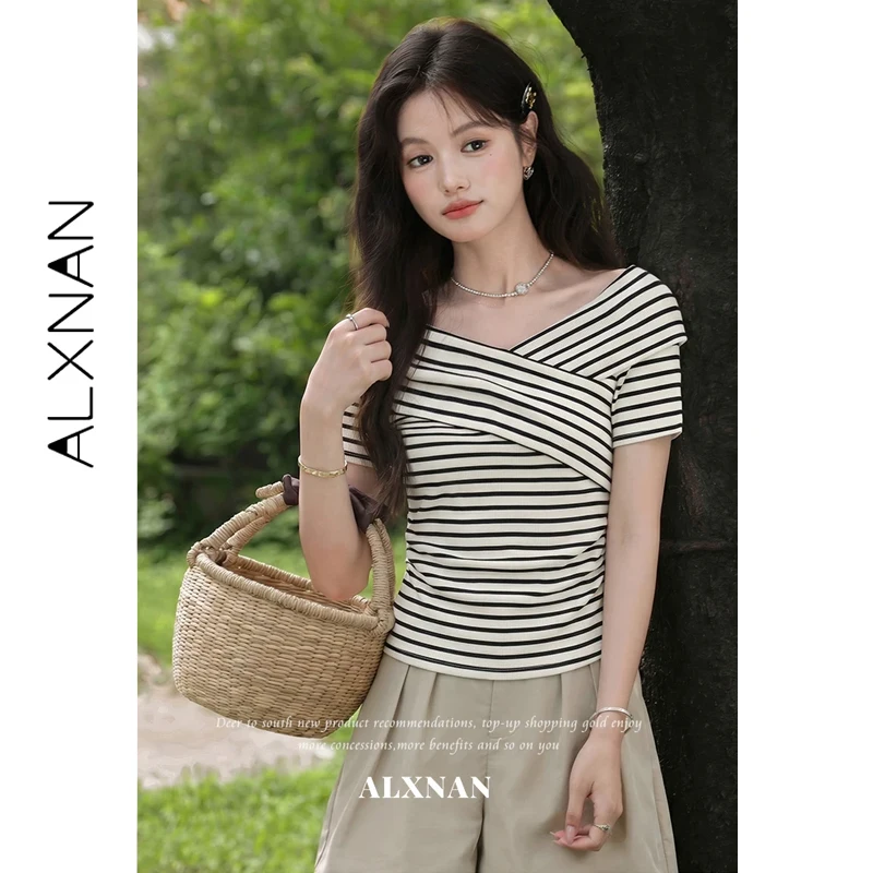 ALXNAN Women's Gray T-shirts Cross V-neck Knit Short Sleeve Tees 2026 Summer Elegant Casual Fashion Female Clothing L62865A-4
ALXNAN Women's Gray T-shirts Cross V-neck Knit Short Sleeve Tees 2026 Summer Elegant Casual Fashion Female Clothing L62865A-4
