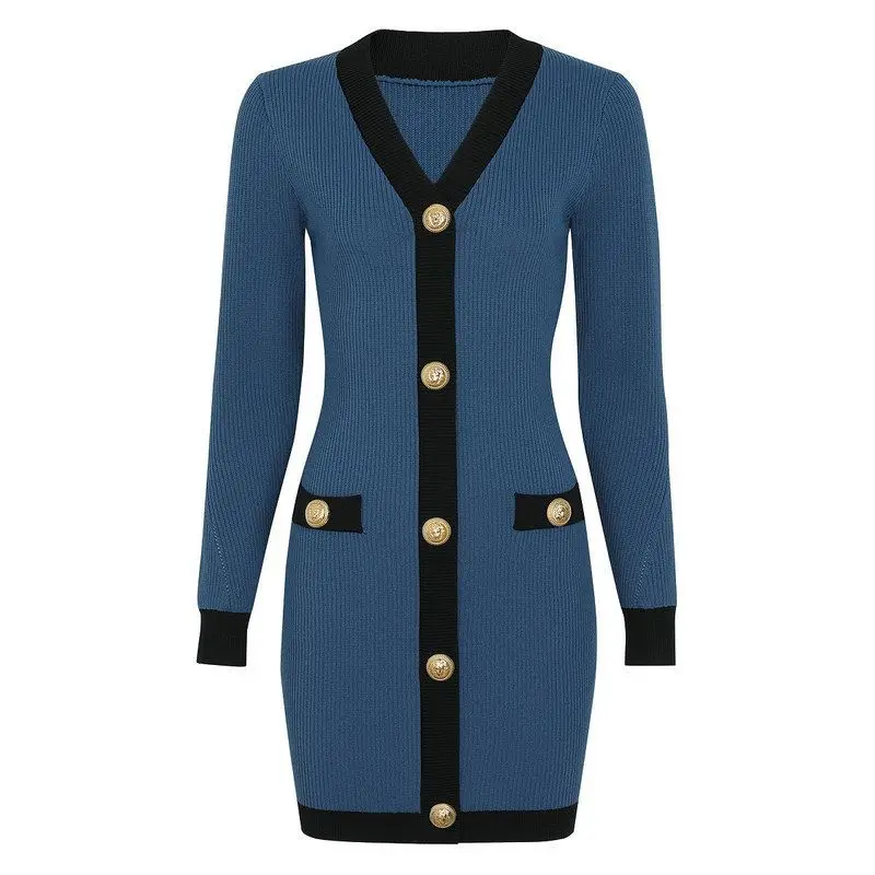 High Quality Fashionable V-Neck Knitted Long Sleeve Wrap Dress Elegant Slim Fit Spring Autumn New Style Color Block Lady Dress
High Quality Fashionable V-Neck Knitted Long Sleeve Wrap Dress Elegant Slim Fit Spring Autumn New Style Color Block Lady Dress