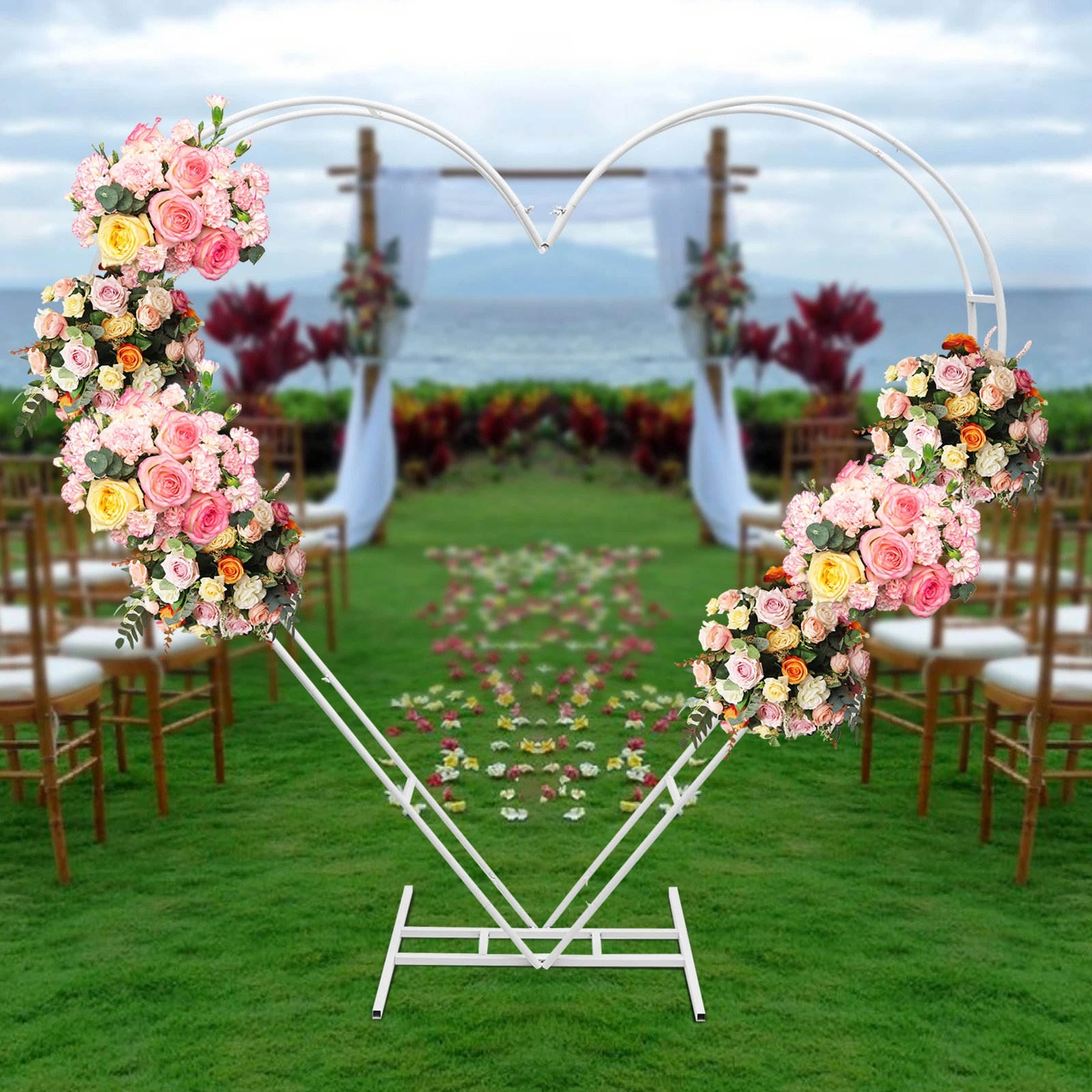 Dual Tube Metal Wedding Arch Backdrop - White Circle Arch Stand with Creative Heart Shape Wedding Frame, for Floral Balloon Photo Background Decorations
Dual Tube Metal Wedding Arch Backdrop - White Circle Arch Stand with Creative Heart Shape Wedding Frame, for Floral Balloon Photo Background Decorations