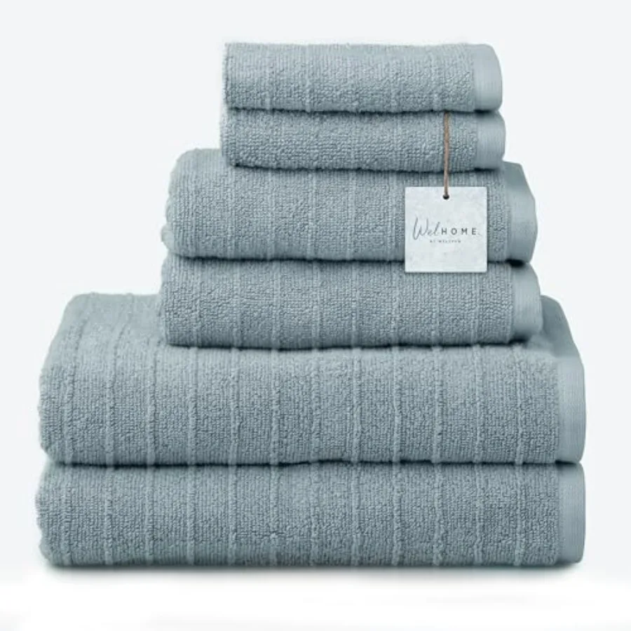 Bathroom use, 100 cotton textured stripe towel set, dusty blue, soft absorbent
Bathroom use, 100 cotton textured stripe towel set, dusty blue, soft absorbent