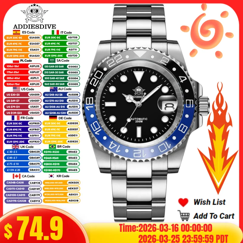 ADDIESDIVE Top Brand Men Watch 40.5mm Sapphire Glass BGW9 Super Luminous Calendar 200M Waterproof Automatic Mechanical Watches
ADDIESDIVE Top Brand Men Watch 40.5mm Sapphire Glass BGW9 Super Luminous Calendar 200M Waterproof Automatic Mechanical Watches