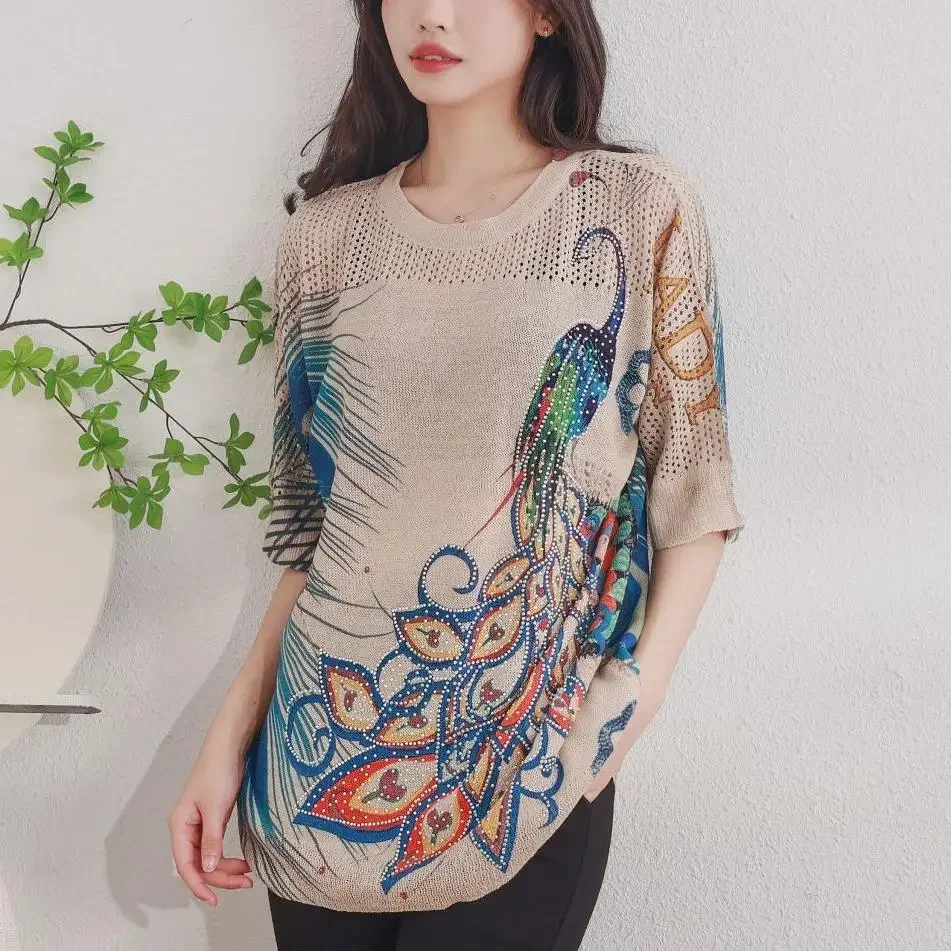 Dimanaf 2024 Summer Women T-Shirts Summer Style Shirts Print Rhinestone Floral Elegant Lady Tops Tees Loose Casual
Dimanaf 2024 Summer Women T-Shirts Summer Style Shirts Print Rhinestone Floral Elegant Lady Tops Tees Loose Casual