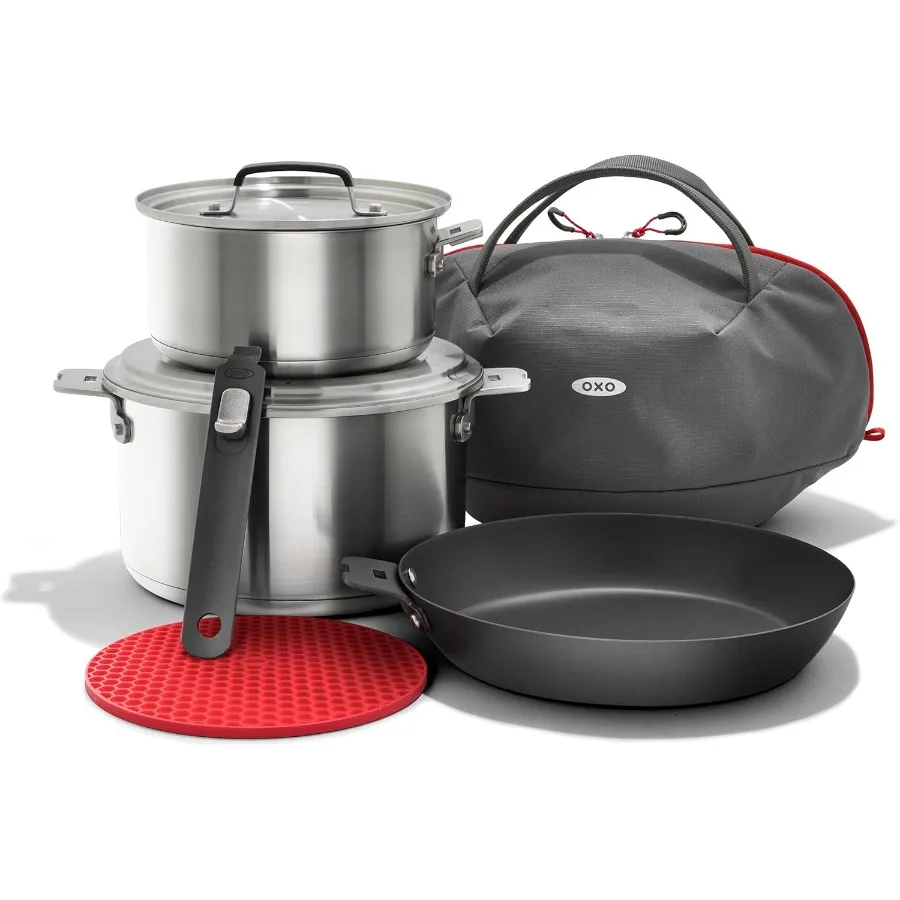 Outdoor 8 Piece Camping Cookware Set with 10 PreSeasoned Carbon Steel Frying Pan Skillet 2.25QT and 5QT Stainless Steel Saucepa
Outdoor 8 Piece Camping Cookware Set with 10 PreSeasoned Carbon Steel Frying Pan Skillet 2.25QT and 5QT Stainless Steel Saucepa