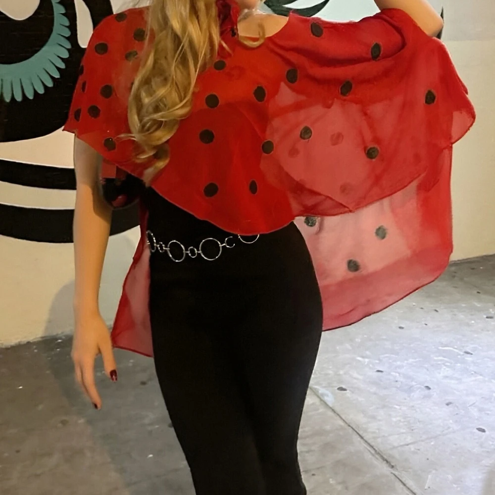 Women Vintage 2000s Aesthetic Red Polka Dot Mesh Transparent Cover-ups Sexy Loose L Pullovers Sheer Soft Poncho Irregular Tops
Women Vintage 2000s Aesthetic Red Polka Dot Mesh Transparent Cover-ups Sexy Loose L Pullovers Sheer Soft Poncho Irregular Tops