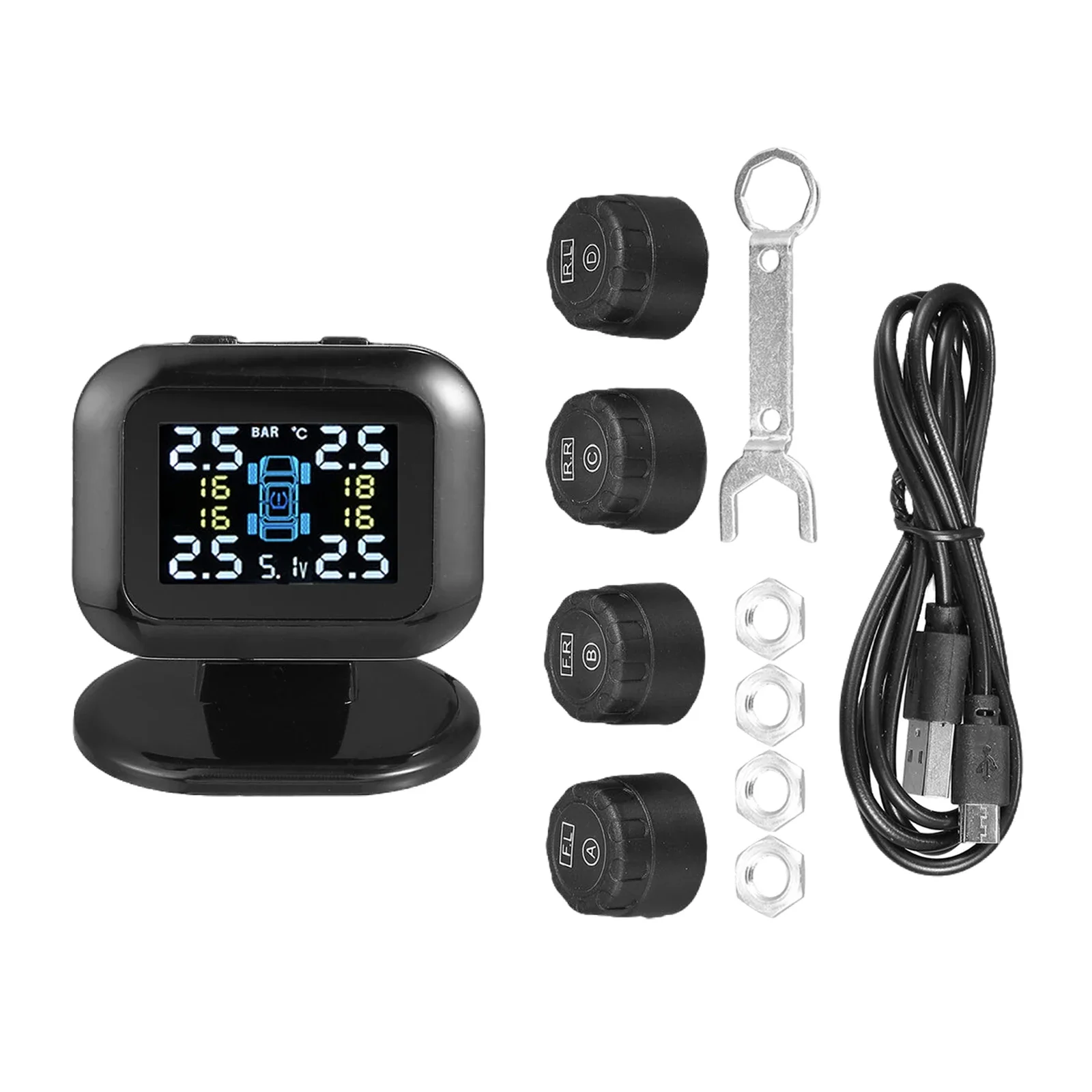 DC 3.7-5V ABS USB Tire Pressure Monitoring System Kit TPMS Tire Pressure Monitor W/ 4 TPMS Sensors Black
DC 3.7-5V ABS USB Tire Pressure Monitoring System Kit TPMS Tire Pressure Monitor W/ 4 TPMS Sensors Black