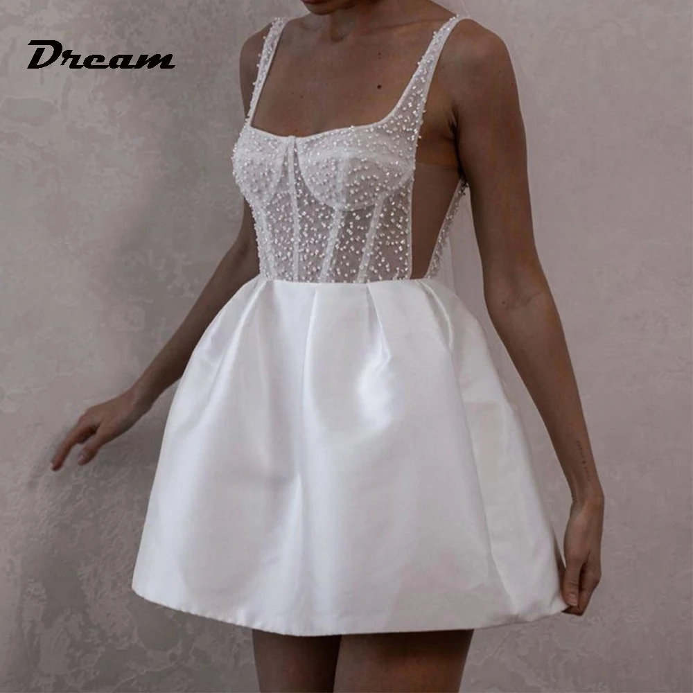 DREAM White Polka Dots Lace Wedding Dress A-Line Square Collar Mini Bridal Gowns Backless Sleeveless Short Bride Dress Customed
DREAM White Polka Dots Lace Wedding Dress A-Line Square Collar Mini Bridal Gowns Backless Sleeveless Short Bride Dress Customed