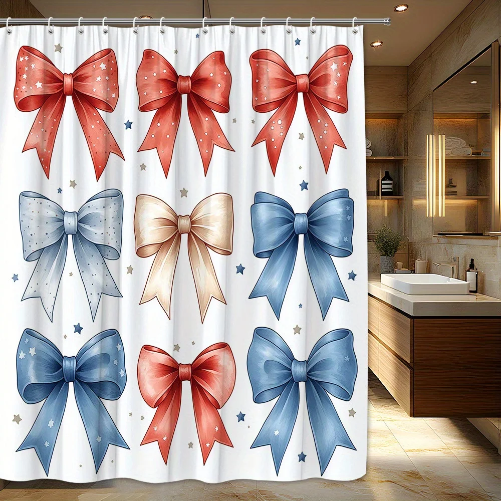 Festive Bow Pattern Shower Curtain - Red, Blue, Beige Bows with Stars & Dots, Polyester,Machine Washable,Decorative Bath Curtain
Festive Bow Pattern Shower Curtain - Red, Blue, Beige Bows with Stars & Dots, Polyester,Machine Washable,Decorative Bath Curtain