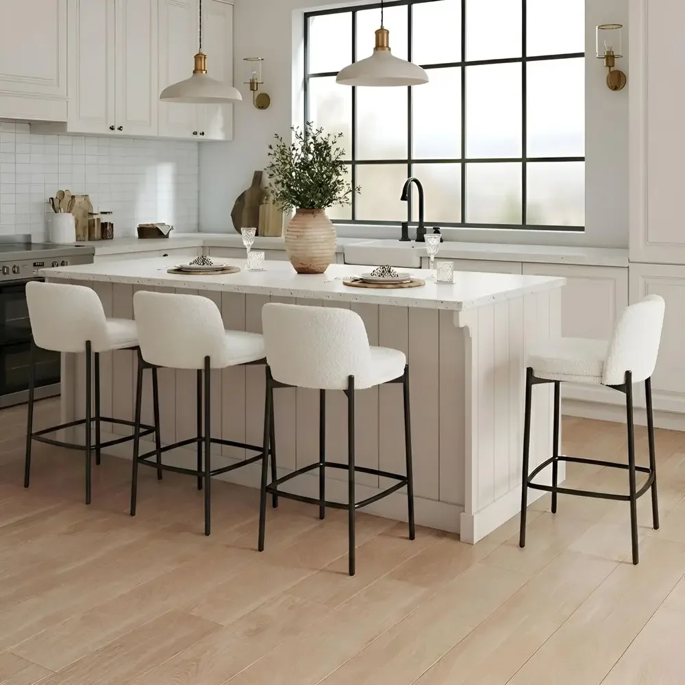 Modern Sherpa Counter Stools Set of 4, White Upholstered Boucle Counter Height Bar Stools with Comfy Back, High Dining Chairs K
Modern Sherpa Counter Stools Set of 4, White Upholstered Boucle Counter Height Bar Stools with Comfy Back, High Dining Chairs K