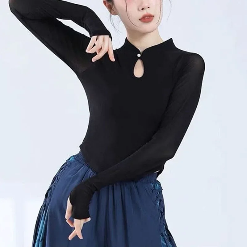 Stand Collar Spring Women Solid Color Long Sleeved T-shirt Hollow Chinese Style Elastic Force Multicolor Casual All-match Tops
Stand Collar Spring Women Solid Color Long Sleeved T-shirt Hollow Chinese Style Elastic Force Multicolor Casual All-match Tops