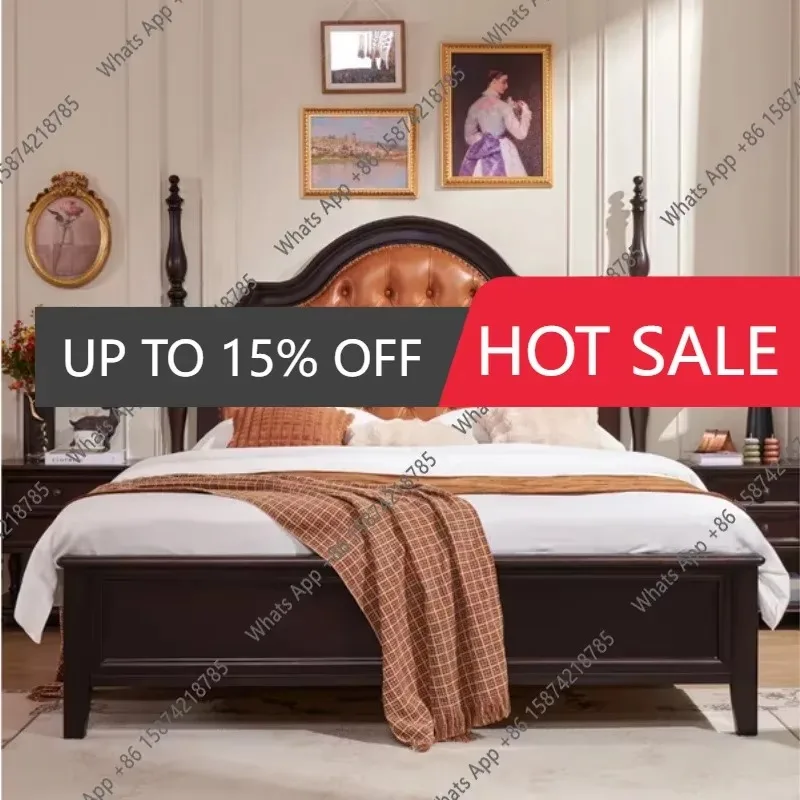 66 American Retro Solid Wood Bed, French Leather Double Bed, Vintage Style Master Bedroom 1.8 Meters Soft Bag Double Bed Wedding
66 American Retro Solid Wood Bed, French Leather Double Bed, Vintage Style Master Bedroom 1.8 Meters Soft Bag Double Bed Wedding